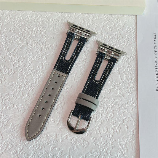 Premium Denim & Leather Watch Strap with Stainless Steel Buckle | Omax