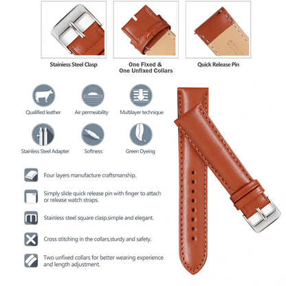 Boshek Tan Solid Genuine Leather Watch Strap for Quick Release and Self Changeable FS336