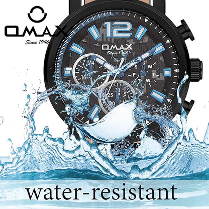 Omax Chronograph Display Quartz Multifunction Dial Genuine Leather Strap Casual Watch GX15M22B