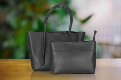 Black Handbag for Women with Matching Pouch – OMAX OMB-403 PU Leather Tote Bag - detail view 1