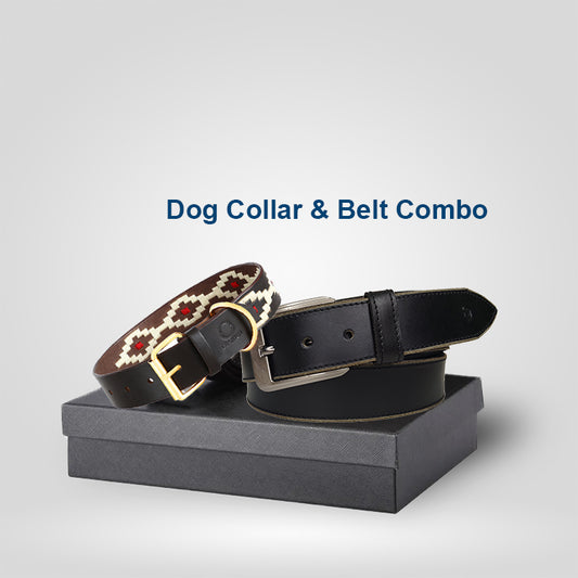 Omax Premium Combo: Genuine Leather Dog Collar & Men’s Leather Belt BCCOM04
