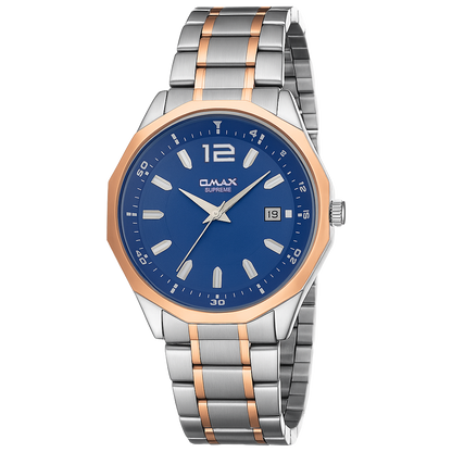 Omax Black Dial Two-Tone Rose Gold Silver Steel Chain Watch for