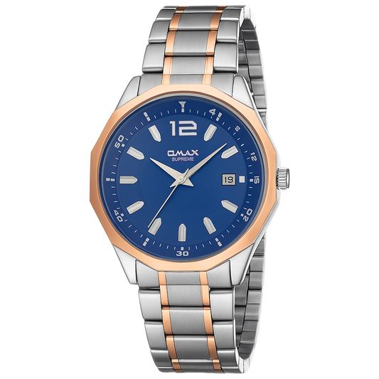 Omax Black Dial Stainless Steel Two Tone Rose Gold and Silver Chain Watch for Men-BGS440