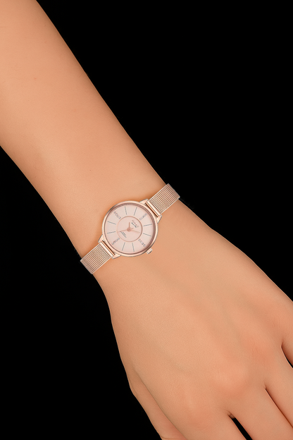 Omax Rose Gold Dial  Stainless Steel Mesh Band Watch for Women 00FMB002600F