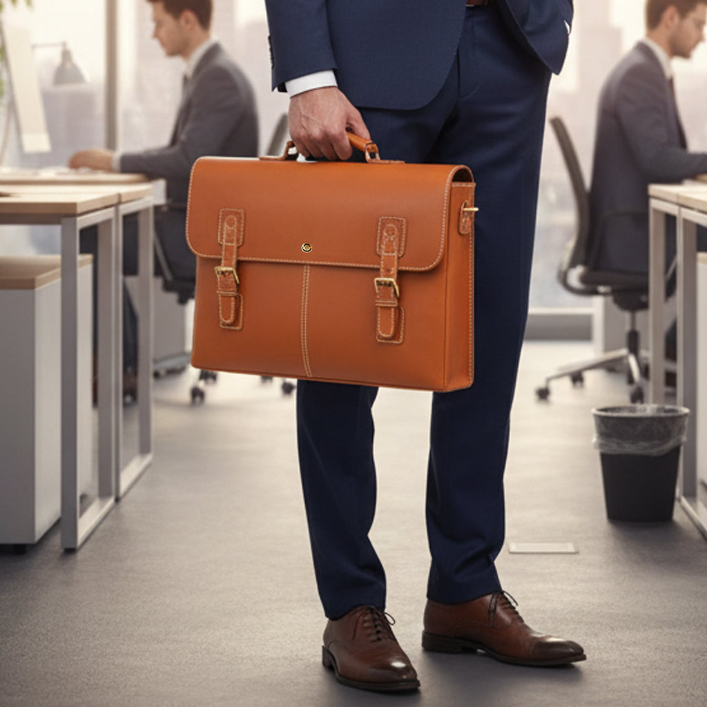 Omax Tan Color Genuine Leather Office , Messenger Bag for Laptop BR76