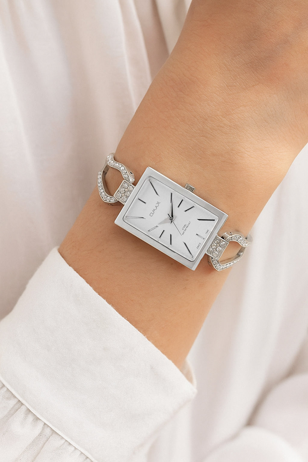 Omax White Square Dial Stainless Steel Watch for Women LS276