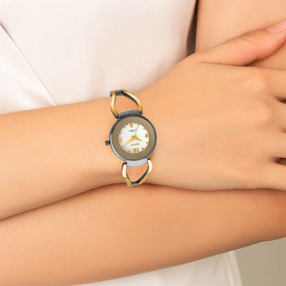 Omax White Dial Gold and Silver Designer Watch for Women LS283
