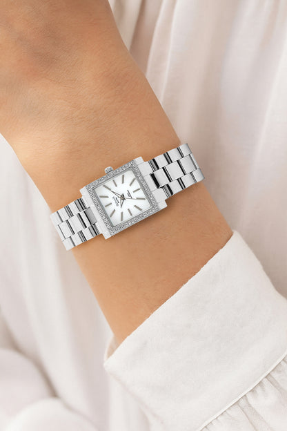 OMAX White square Dial Analog Women’s Wrist Stainless Steel Chain Watch for Women-LS195