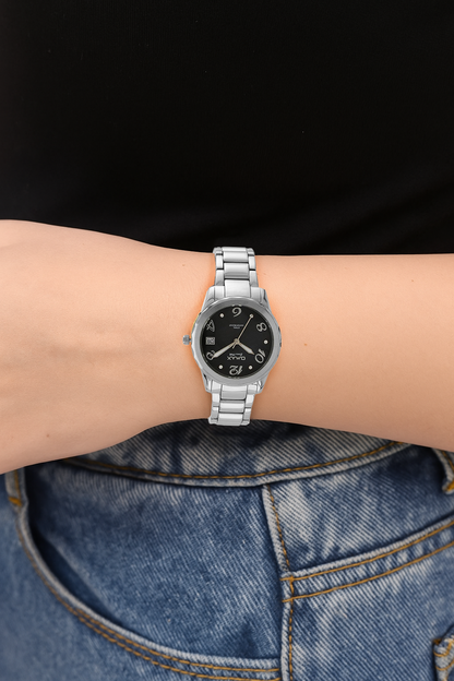 OMAX Women's Black Dial Silver Stainless Steel Strap Watch - Elegant and Timeless-LS185
