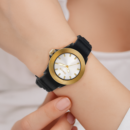 Omax White Dial Gold Case with Black Silicone Strap Wach for women TS484