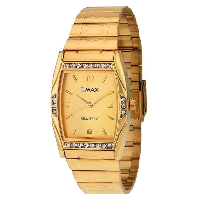 Omax Golden Rectangle Dial With Golden Strap  Date Display Watch for Men BGS175A001