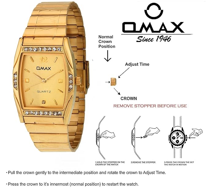 Omax Golden Rectangle Dial With Golden Strap  Date Display Watch for Men BGS175A001