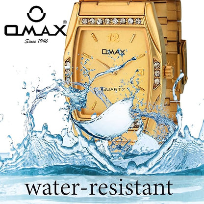 Omax Golden Rectangle Dial With Golden Strap  Date Display Watch for Men BGS175A001