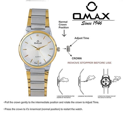 OMAX Classic Elegance White Dial Gold and Silver Stainless Steel Strap Men's Watch-BGS2529