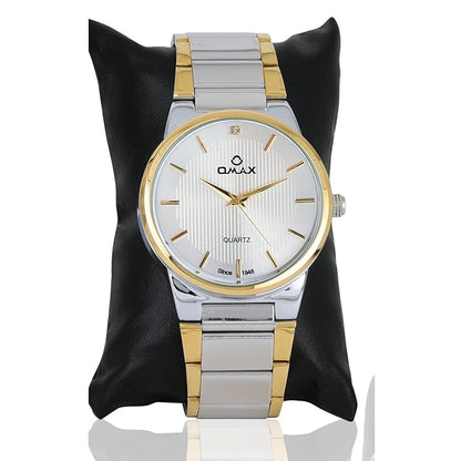 OMAX Classic Elegance White Dial Gold and Silver Stainless Steel Strap Men's Watch-BGS2529