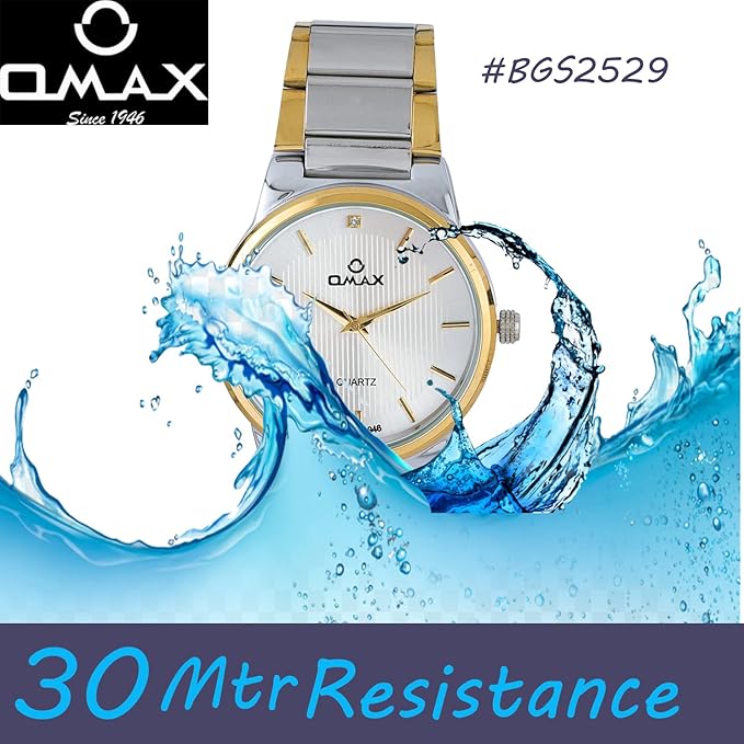 OMAX Classic Elegance White Dial Gold and Silver Stainless Steel Strap Men's Watch-BGS2529