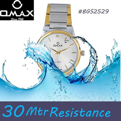 OMAX Classic Elegance White Dial Gold and Silver Stainless Steel Strap Men's Watch-BGS2529