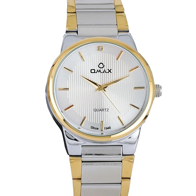 OMAX Classic Elegance White Dial Gold and Silver Stainless Steel Strap Men's Watch-BGS2529