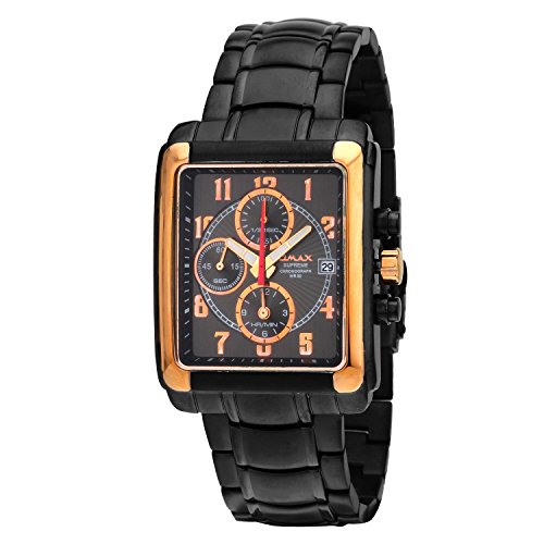 Omax Chronograph Black & Rose Gold Stainless Steel "Square" Mens Watch CS139