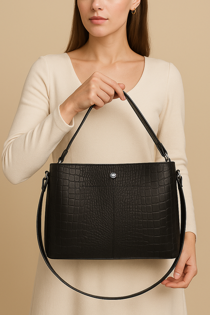 Omax Black Genuine Leather Croco Stylish Shoulder, Laptop Handbag for Women LTHRL3