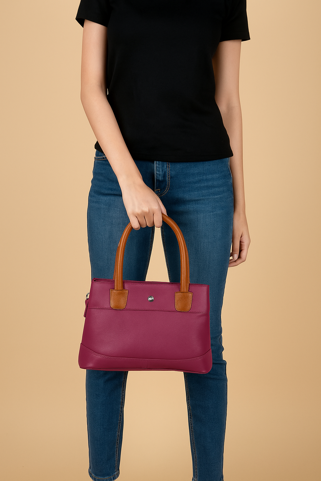 Omax Maroon Solid Genuine Leather Stylish Double Compartment Shoulder, Tote Handbag for Women LTHRL4