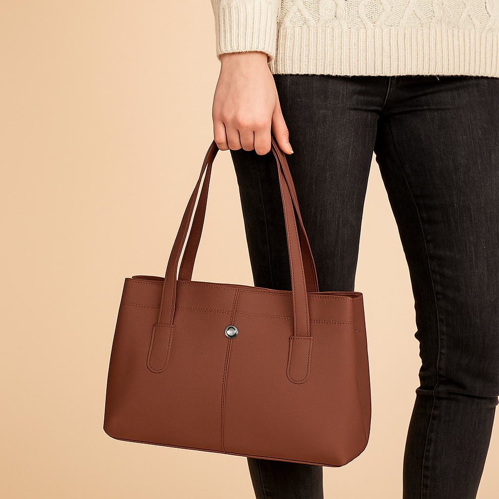 Omax Brown Genuine Leather Double Compartment Shoulder Handbag for Women LTHRL6