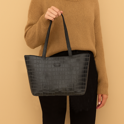 Omax Black Croco Genuine Leather Medium Tote Handbag for women LTHRL7