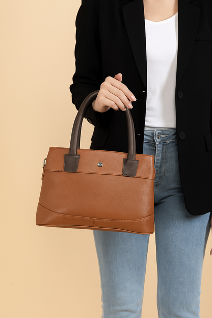 Omax Tan Solid Genuine Leather Stylish Double compartment Shoulder, tote Handbag for Women LTHRL4