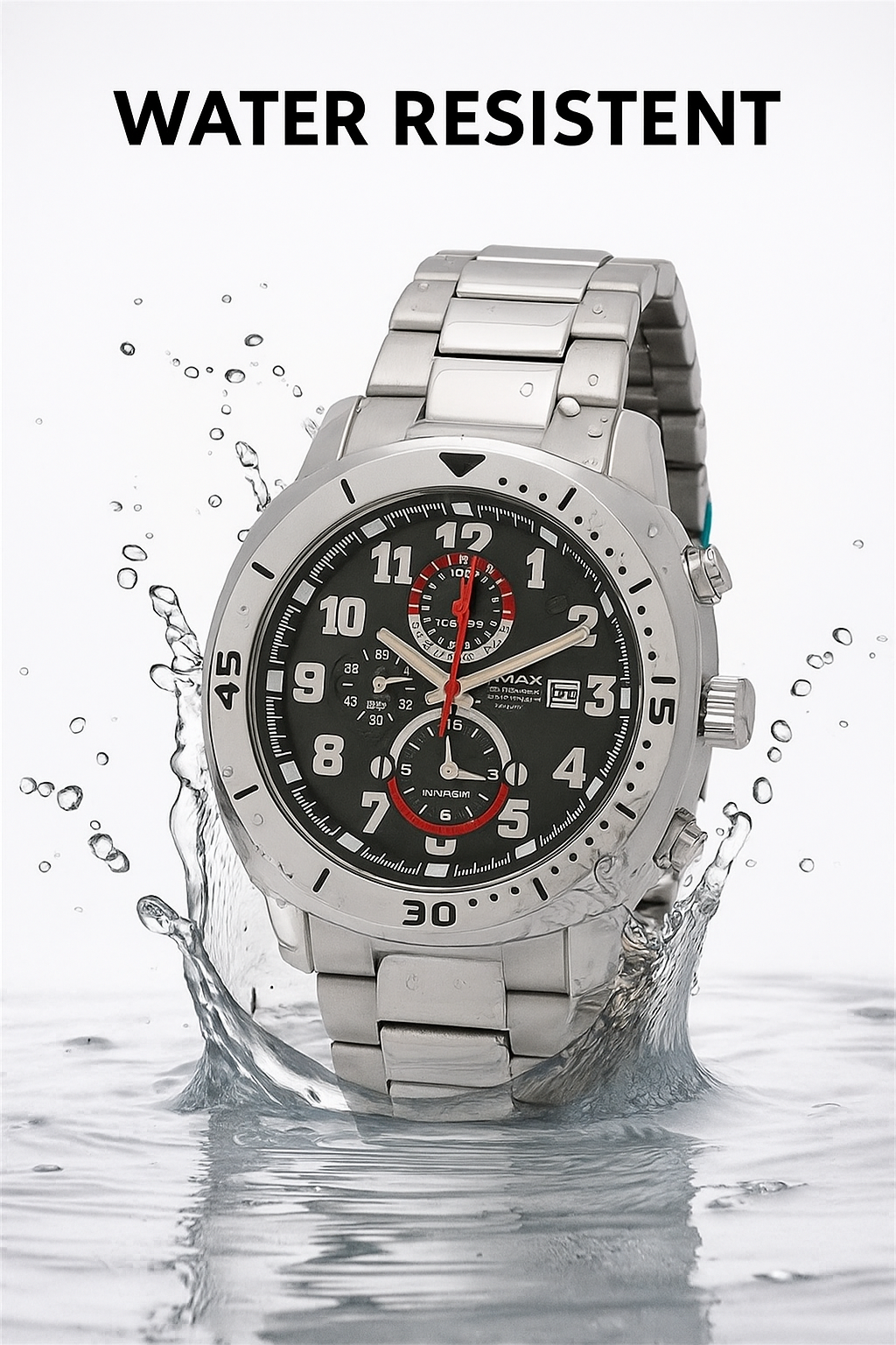 Omax Black Chronograph Stainless Steel Silver Mens Watch CS119