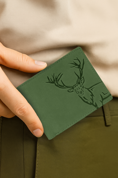 BOSHEK Green Elk Embossed Design Hunter Leather Wallet FW253