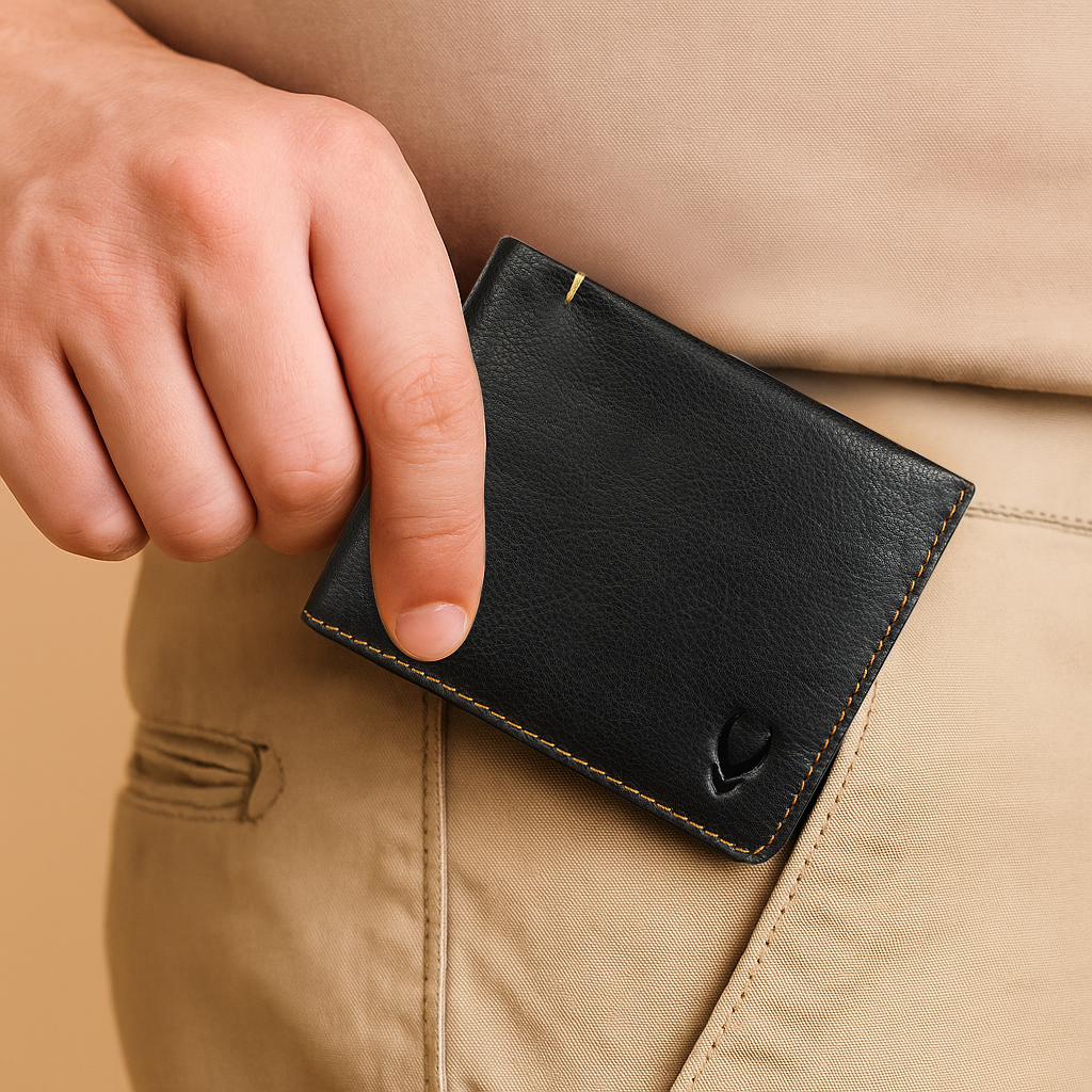 BOSHEK Black Tan Slim Soft Leather Men's Wallet FW244