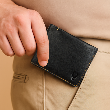 BOSHEK Black Tan Slim Soft Leather Men's Wallet FW244