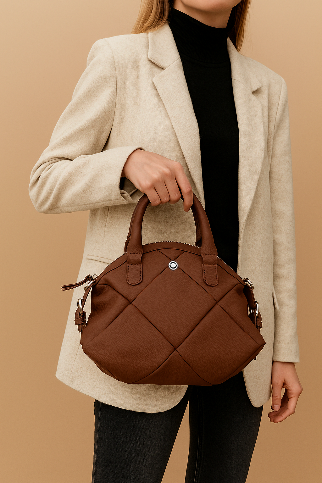 Omax Brown Full Grain Genuine Leather Unique Football Style Handbag for Women LTHRL1