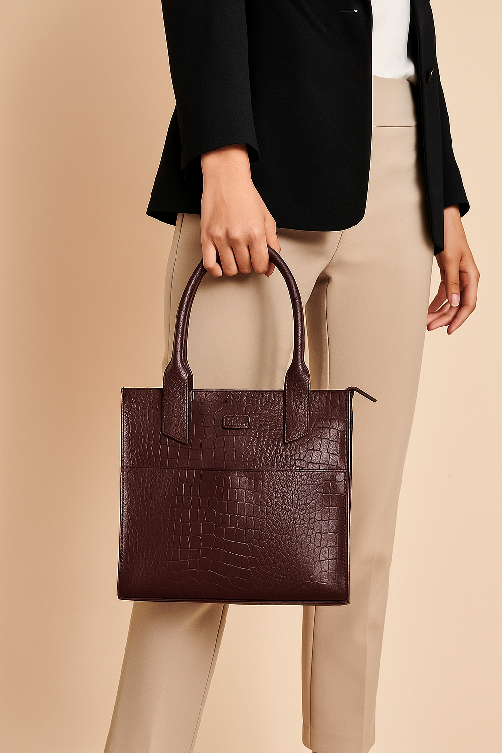 Boshek Brown Genuine Leather Tote Croco Print Handbag for Women FL27