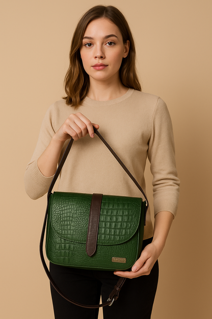 OMAX Chic and Stylish Croco Print Genuine Leather Handbag