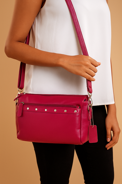 Omax Maroon Genuine Leather Muilti Compartment Siling Bag for Women - FL24