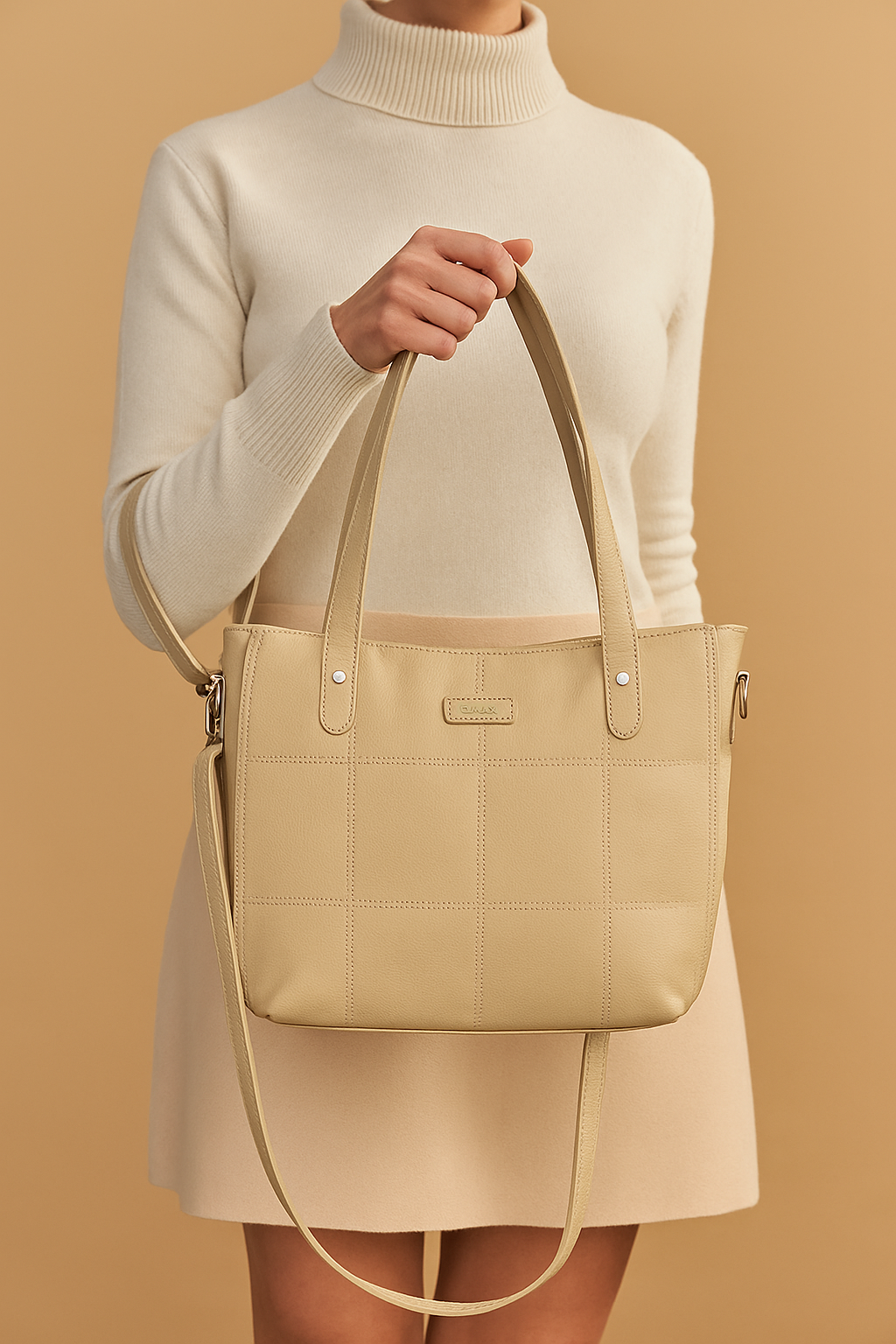 Omax Beige Genuine Leather Hand Bag LTHRL06