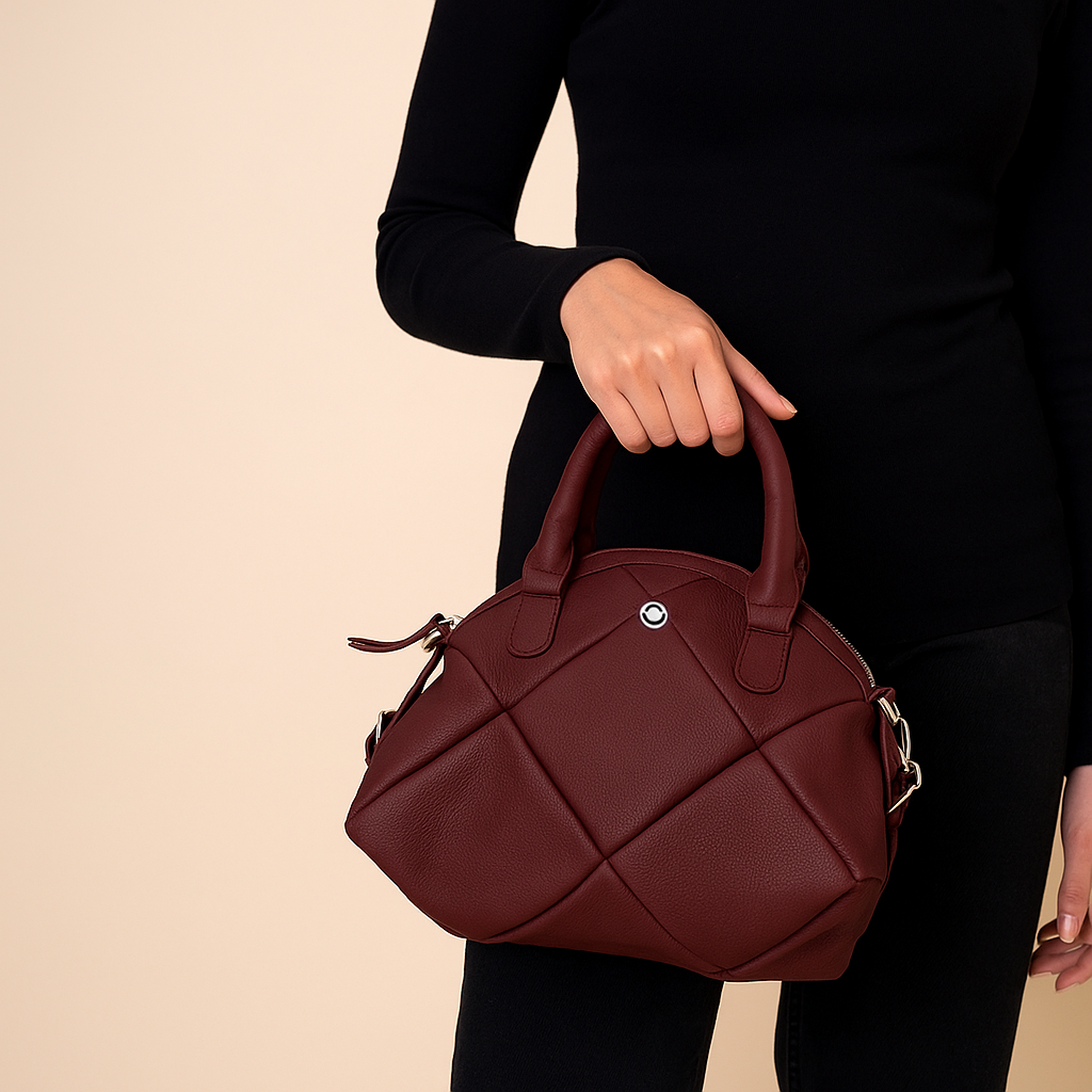 Omax Maroon Full Grain Genuine Leather Unique Football Style Handbag for Women LTHRL1