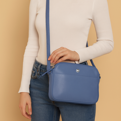 Omax Blue Color Genuine Leather Mini Satchel Handbag for Women FL21