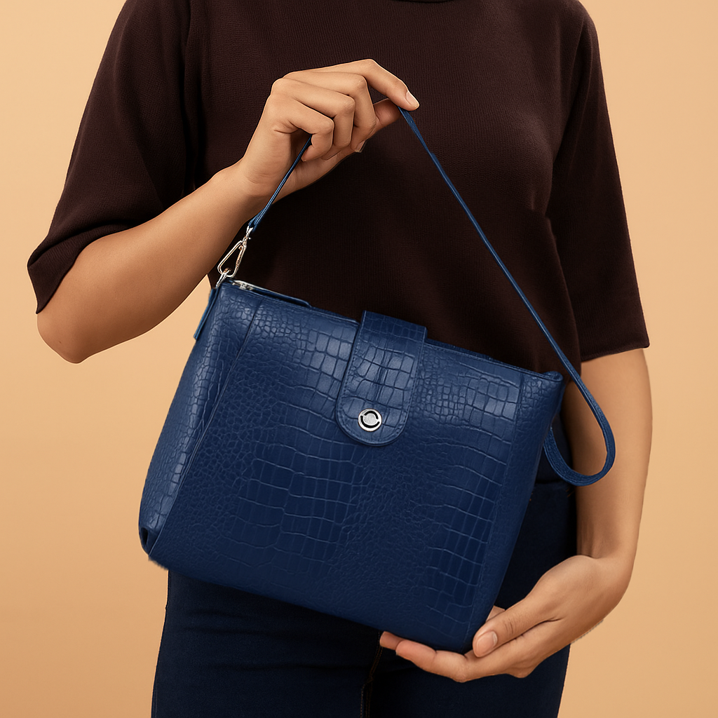 Omax Blue Croco Printed Genuine Leather Shoulder Ladies Handbag a perfect blend of style FL11
