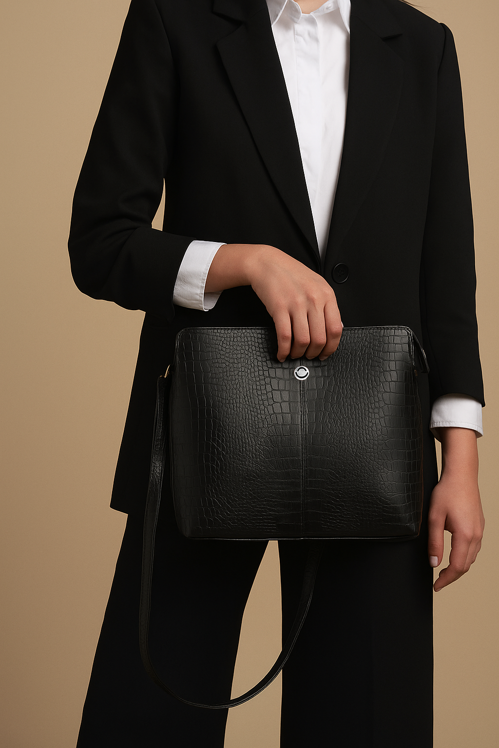Omax Unique Design Black Croco Genuine Leather Tote Handbag for Women FL14