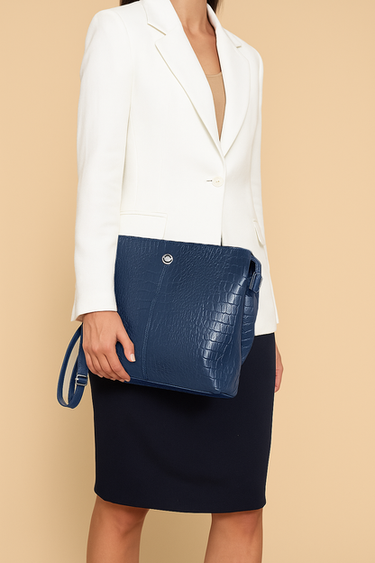 Omax Unique Design Blue Croco Genuine Leather Tote Handbag for Women FL14