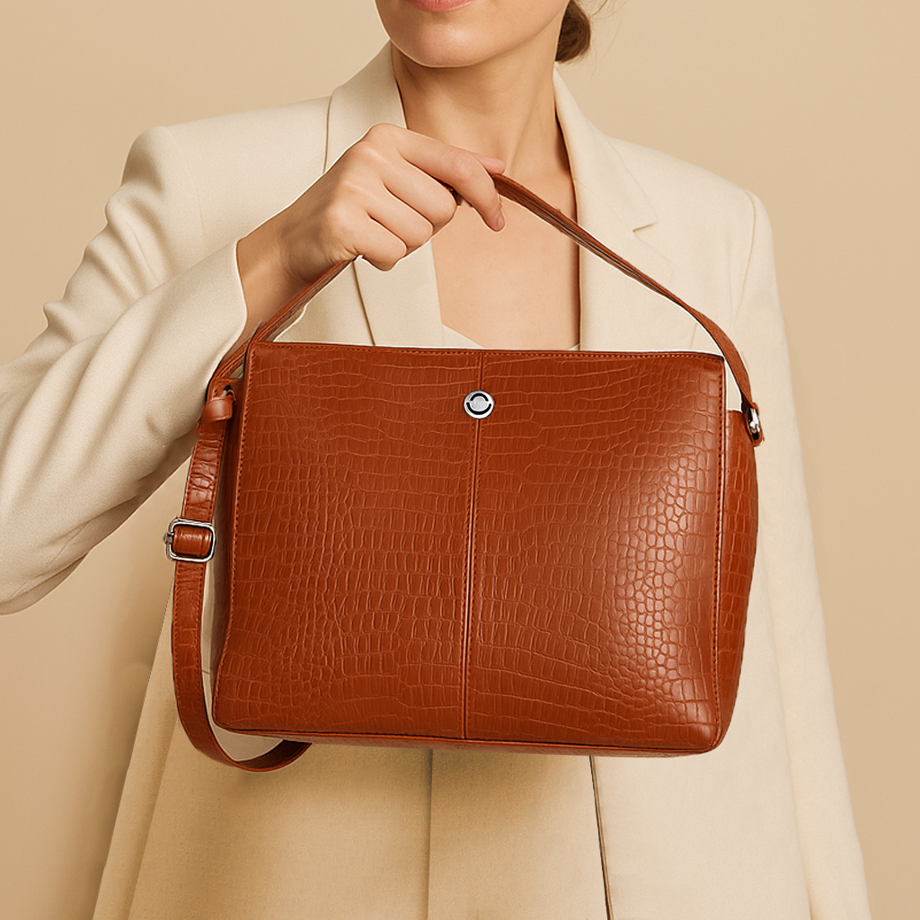 Omax Unique Design Tan Croco Genuine Leather Tote Handbag for Women FL14