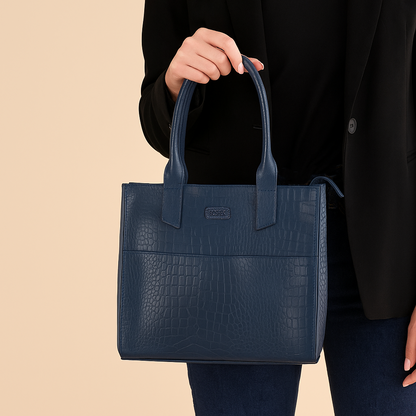 Boshek Blue Genuine Leather Tote Croco Print Handbag for Women FL27