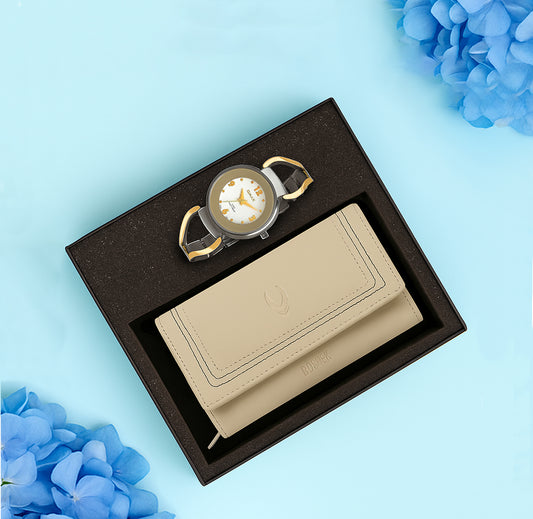 Omax Mother’s Day Gift Combo – Elegant Ladies Watch & Genuine Leather Clutch BCCOM04