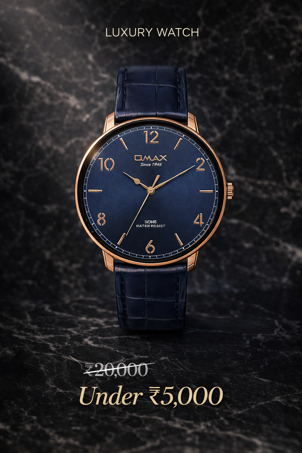 Omax Midnight Blue Luxury Rose Gold Leather Watch for Men – DC001R44I