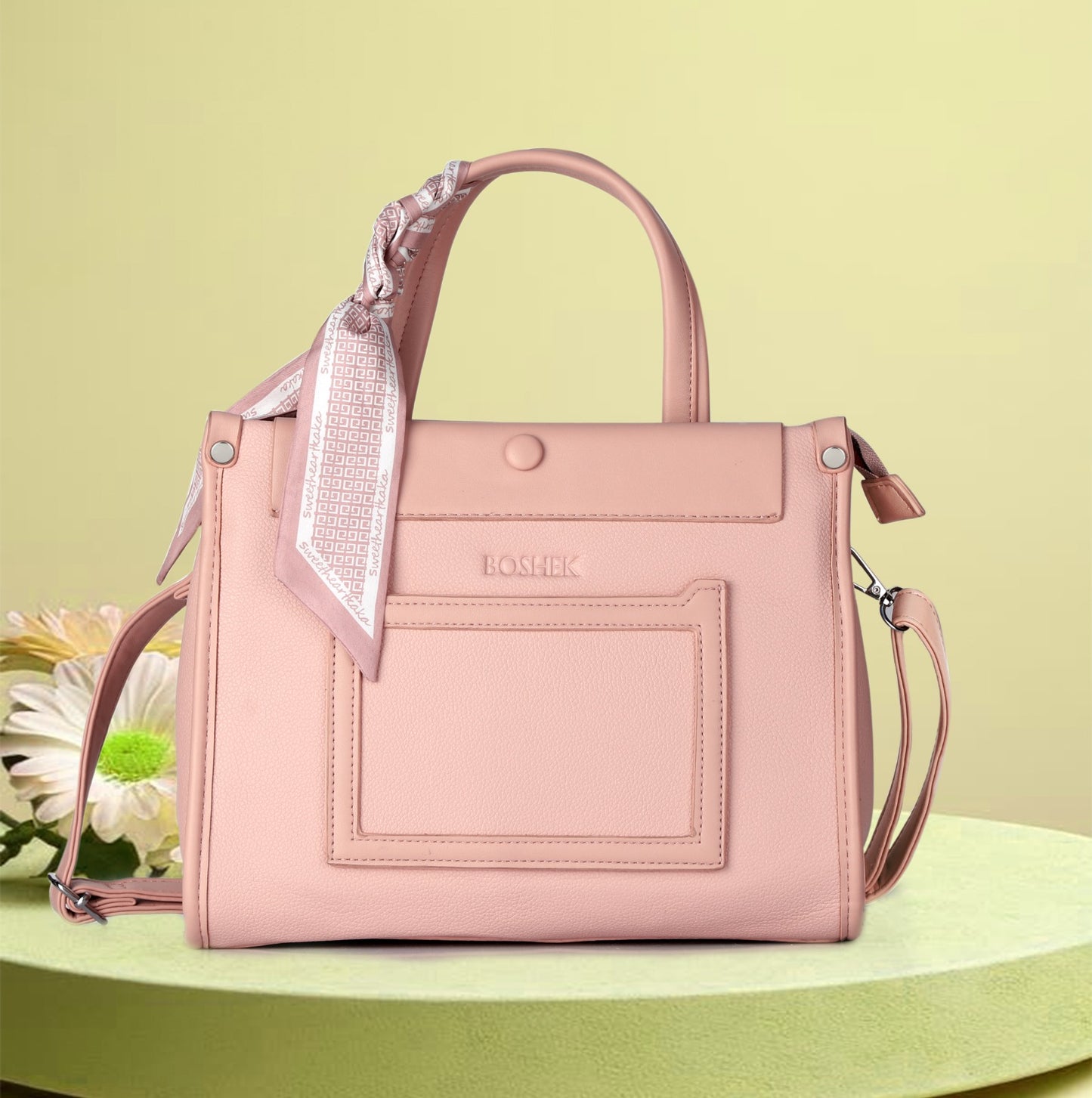 Blush Pink Structured Satchel Bag for Women – Omax FL536 Front View