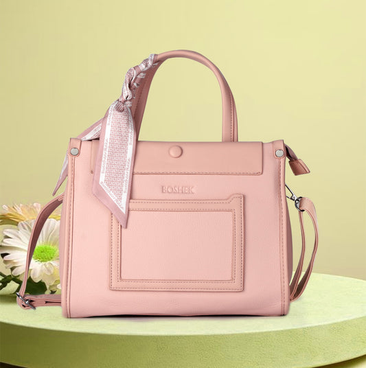 BOSHEK Blush Structured Satchel Bag - Premium Pastel Handbag- FL536-PK Buy OMAX