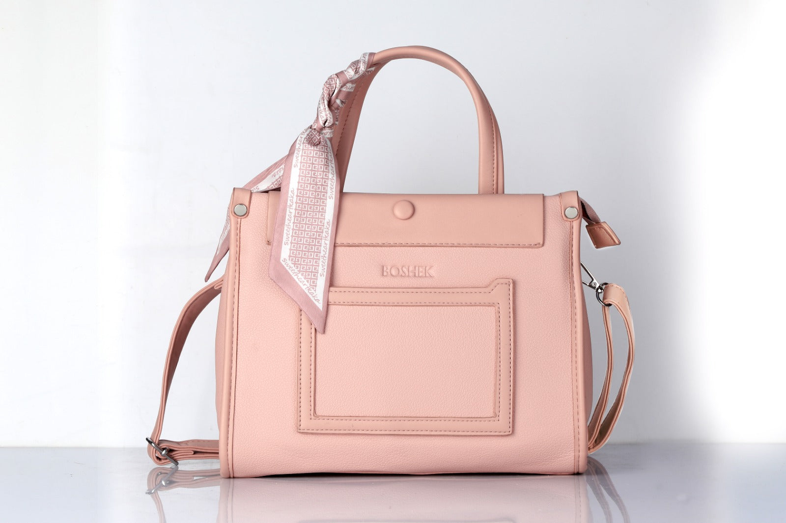 Omax FL536 Blush Pink Handbag – Flat Lay with Contents
