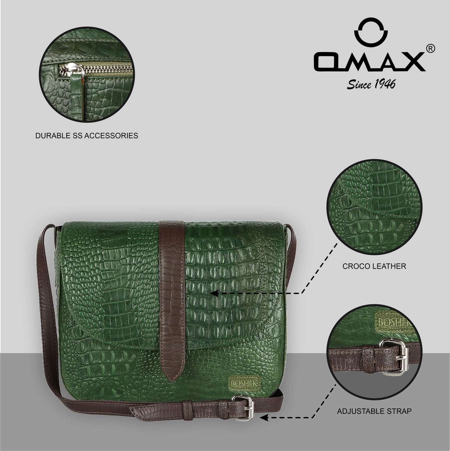 OMAX Chic and Stylish Croco Print Genuine Leather Handbag